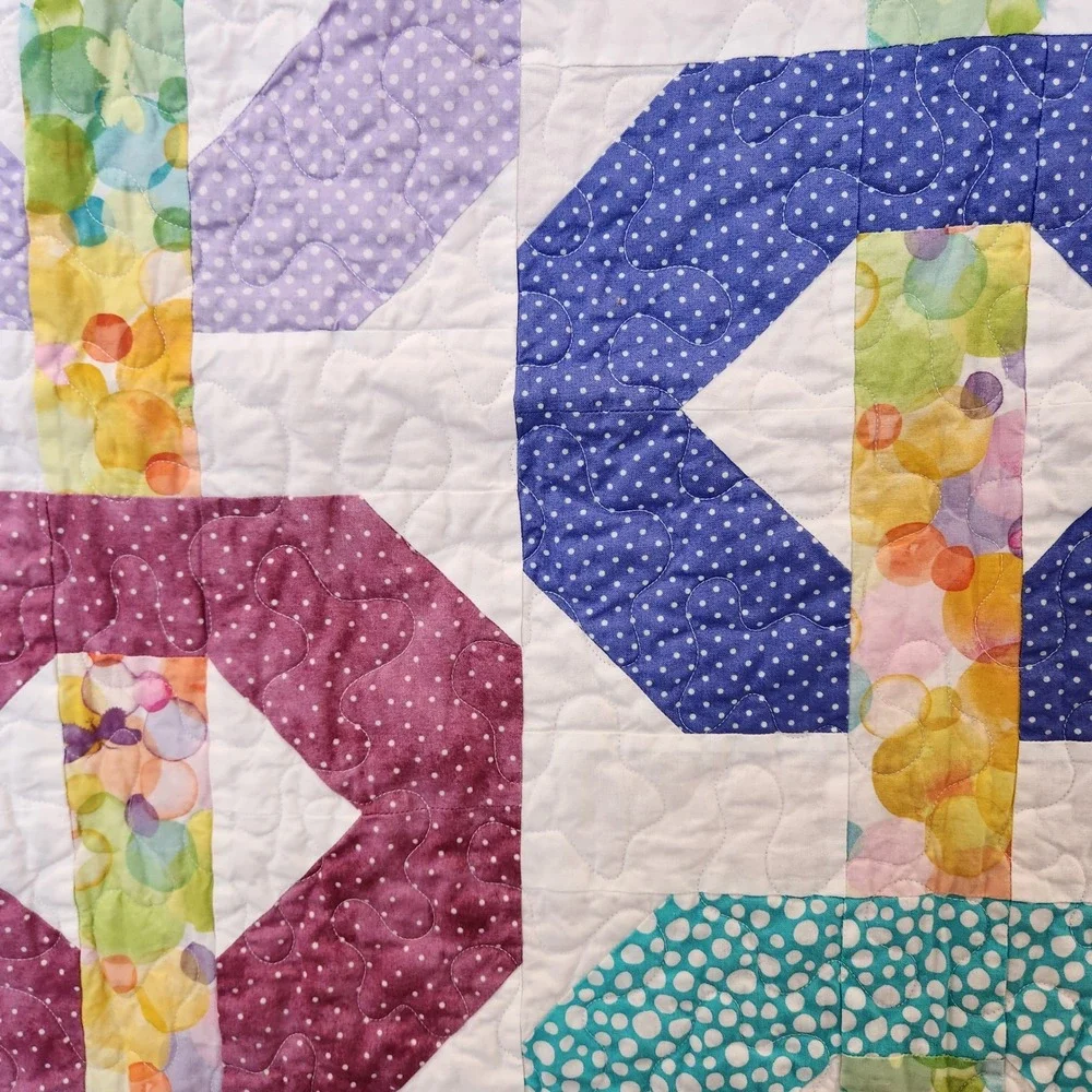 Handmade Patchwork Quilt Rainbow‎ Polka Dot Geometric Stipple Quilted 37x47